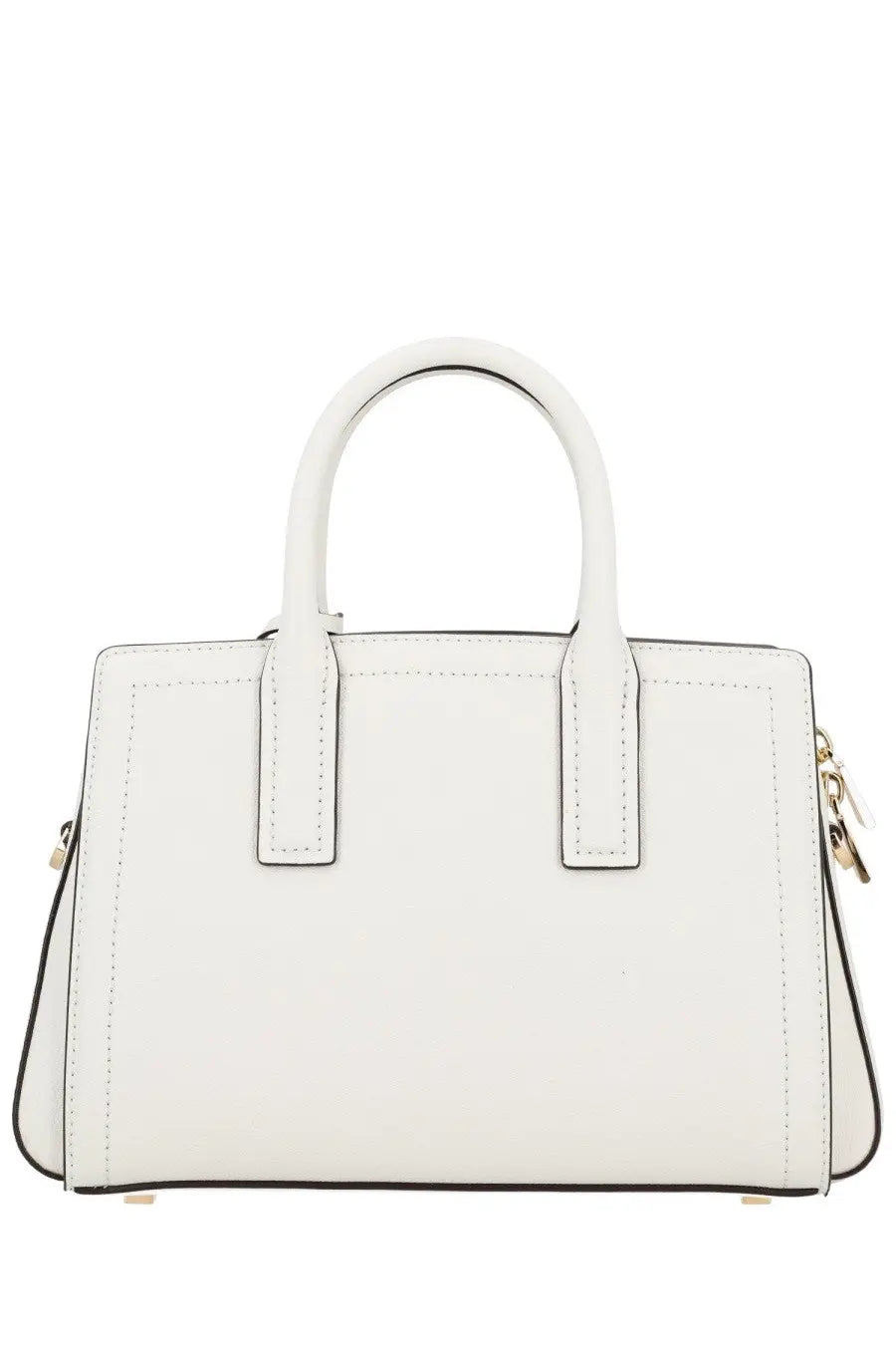 Michael Kors women’s handbag Laila small white leather satchel with black trim and gold-tone hardware
