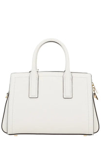 Michael Kors women’s handbag Laila small white leather satchel with black trim and gold-tone hardware