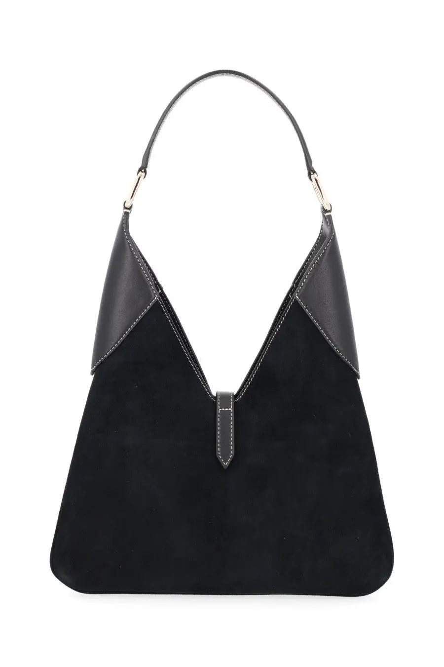 Michael Kors women’s hobo buckle bag in black featuring suede and leather with contrasting dark stitching