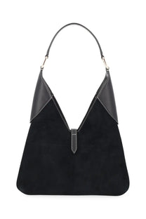 Michael Kors women’s hobo buckle bag in black featuring suede and leather with contrasting dark stitching