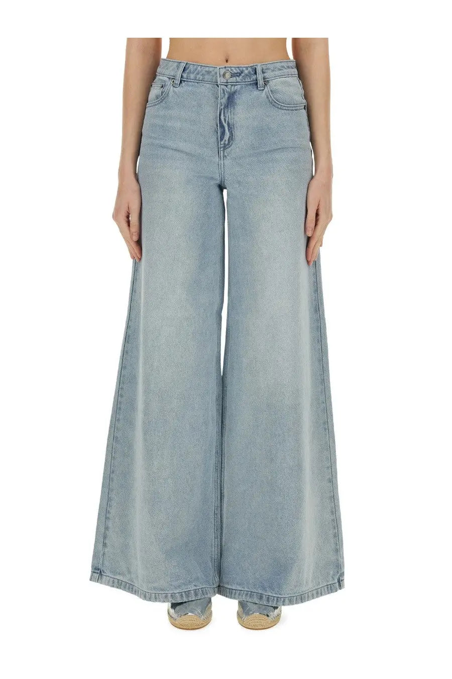 Michael Kors women’s light-wash denim wide-leg jeans with high waist and classic five-pocket design