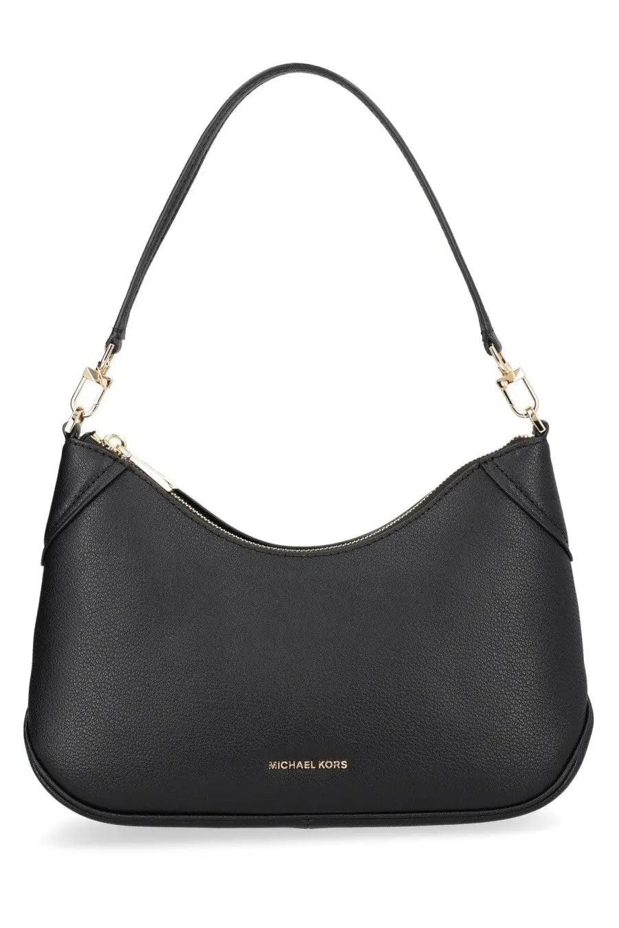 Michael Kors women’s Jet Set black leather shoulder bag with gold-tone hardware and curved top handle