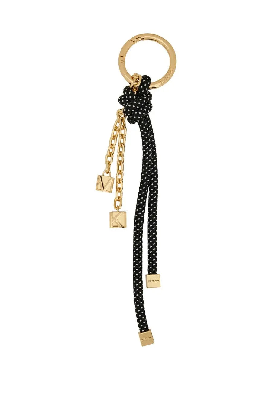 Michael Kors women’s black polka-dot cord keychain with gold-tone metal accents and charm details