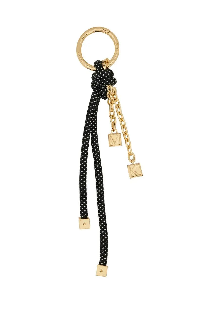 Michael Kors women’s black polka-dot cord keychain with gold-tone metal hardware and letter charms