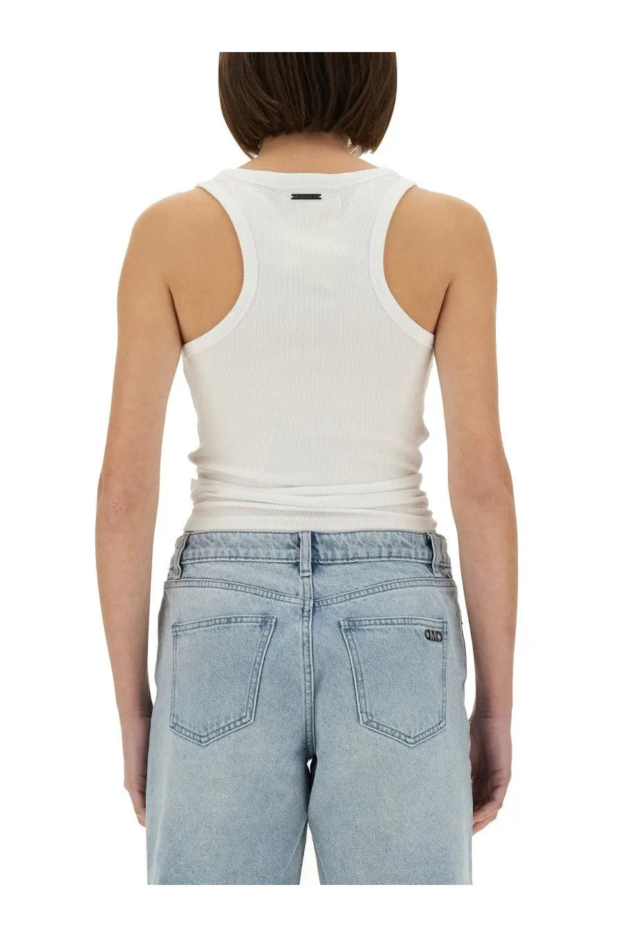 White ribbed knit racerback tank top by michael kors for women in a lightweight breathable fabric