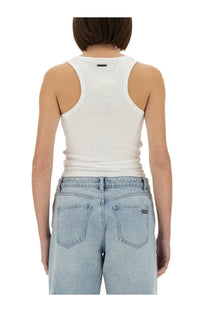 White ribbed knit racerback tank top by michael kors for women in a lightweight breathable fabric