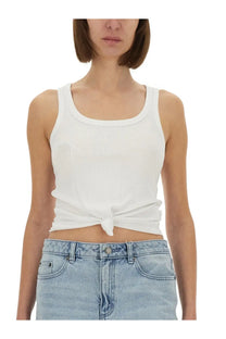 Michael Kors women’s white ribbed knit tank top with tied front knot for casual summer wear