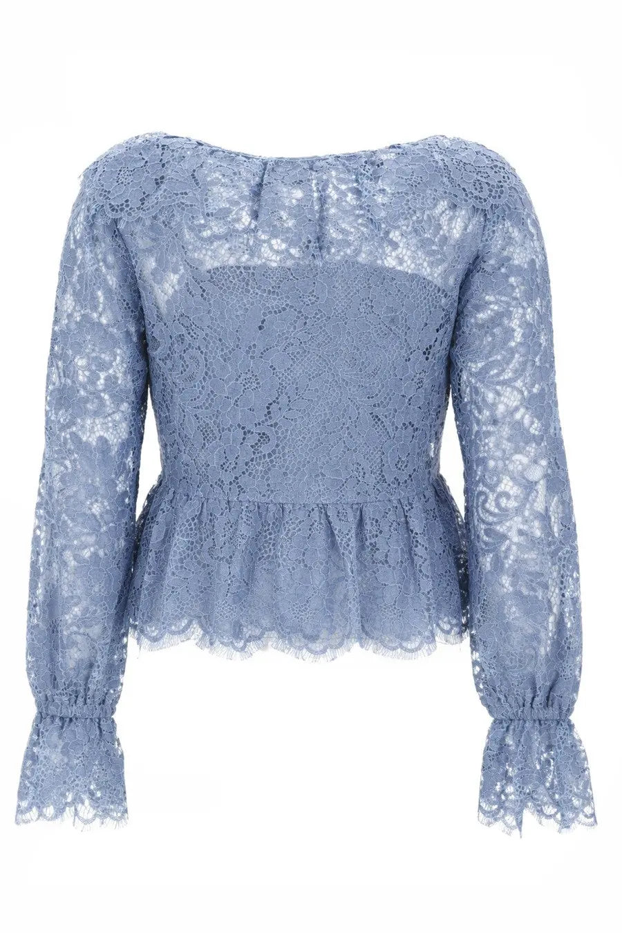 Michael Kors women’s light blue lace top with long sleeves and peplum hem for elegant casual wear