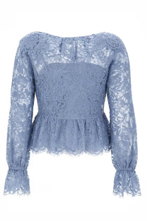 Michael Kors women’s light blue lace top with long sleeves and peplum hem in delicate fabric