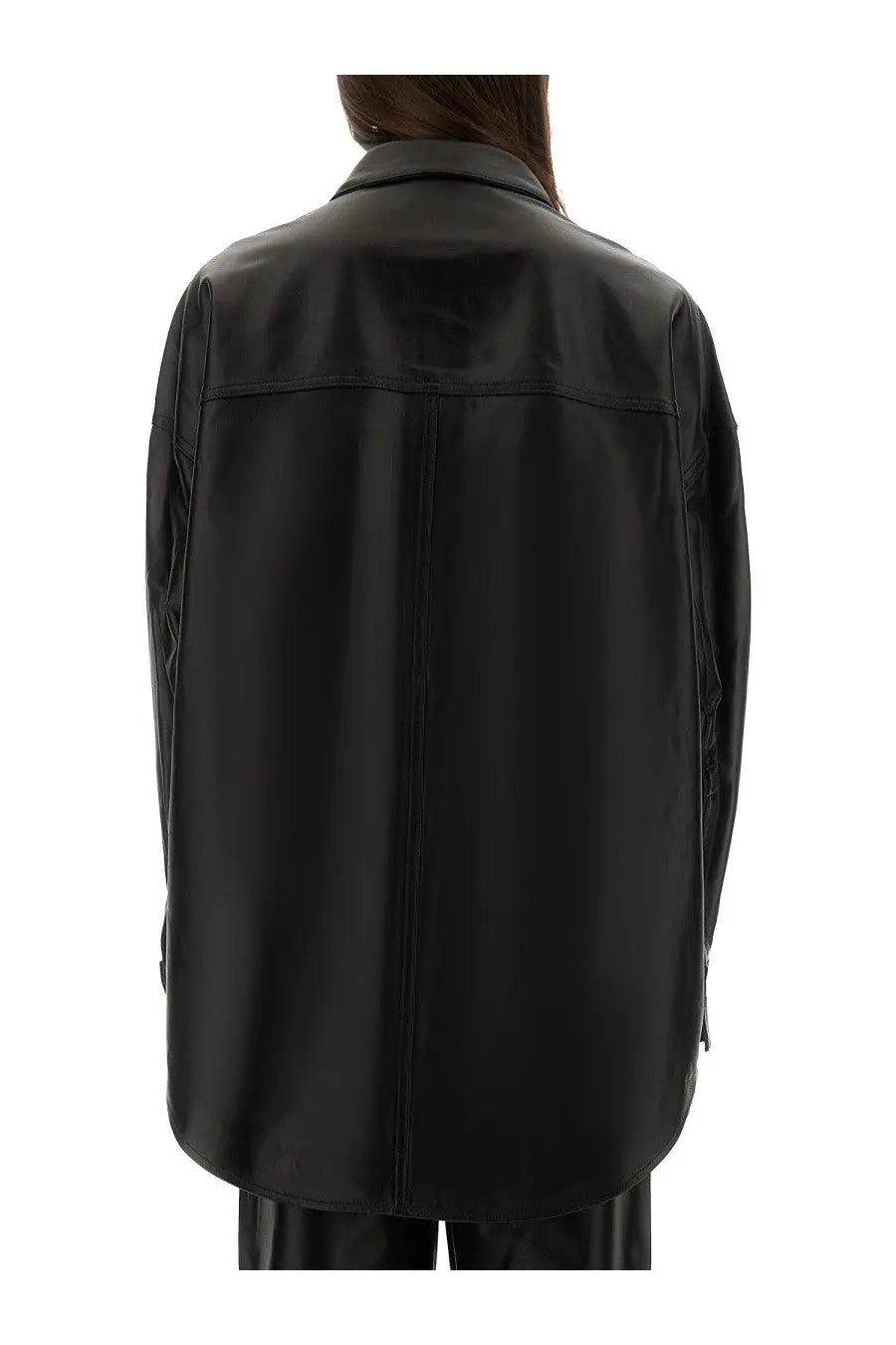 Michael Kors women’s black faux leather blazer with sleek glossy finish and structured shoulders