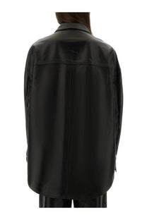 Michael Kors women’s black faux leather blazer with sleek glossy finish and structured shoulders
