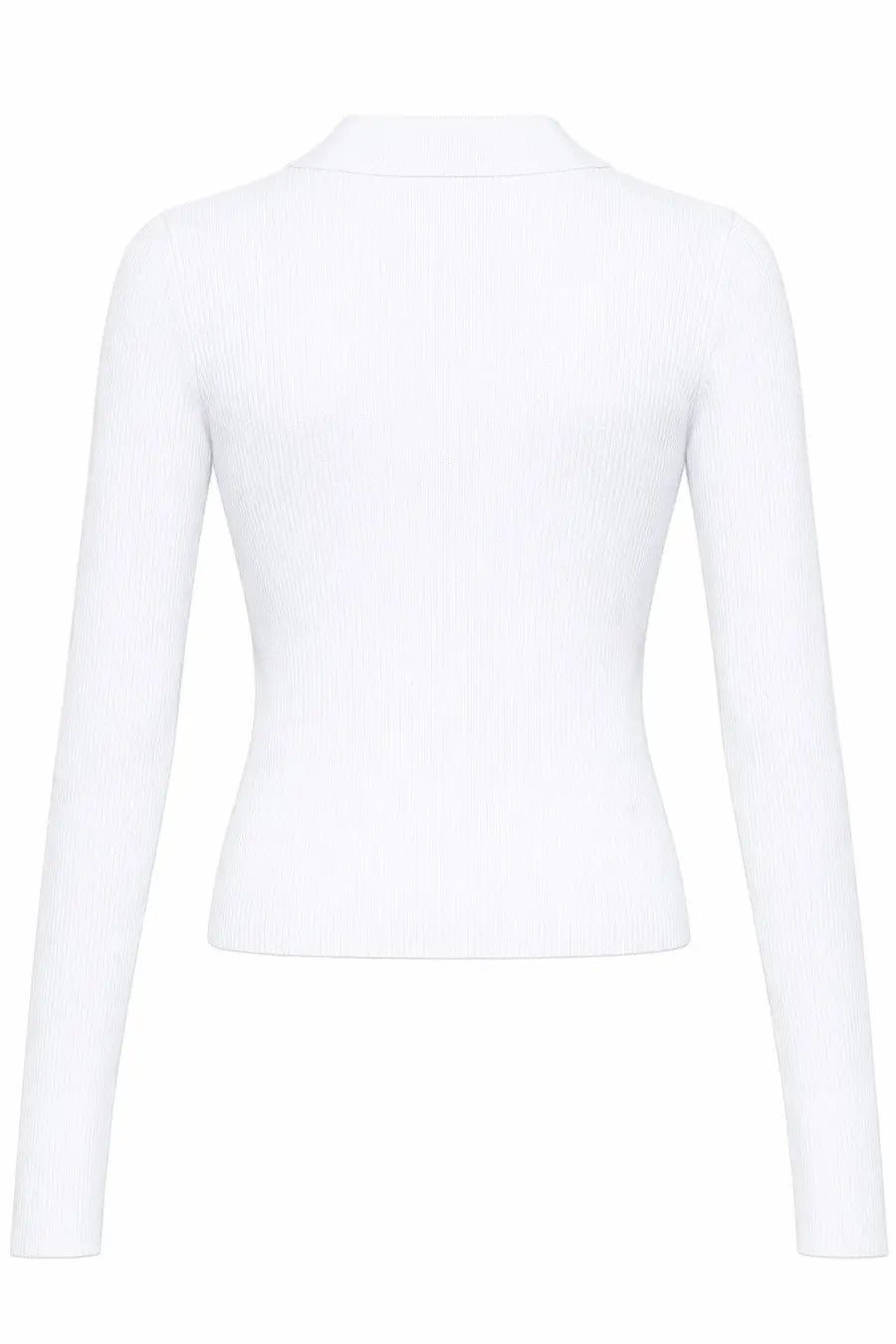 Michael Kors women’s white ribbed long-sleeve polo shirt with high neckline in soft fabric for casual wear