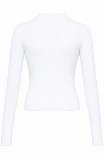 Michael Kors women’s white ribbed long-sleeve polo shirt with high neckline in soft fabric for casual wear