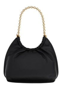 Michael Kors women’s medium indie bag in black satin with gold-toned chain strap and gathered top design