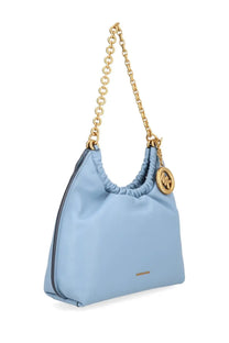 Light blue michael kors women’s medium indie hobo bag with gold-tone chain strap and circular logo charm