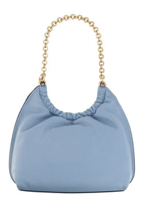 Michael Kors women’s medium indie bag in light blue satin with gold-tone chain strap and gathered top detail