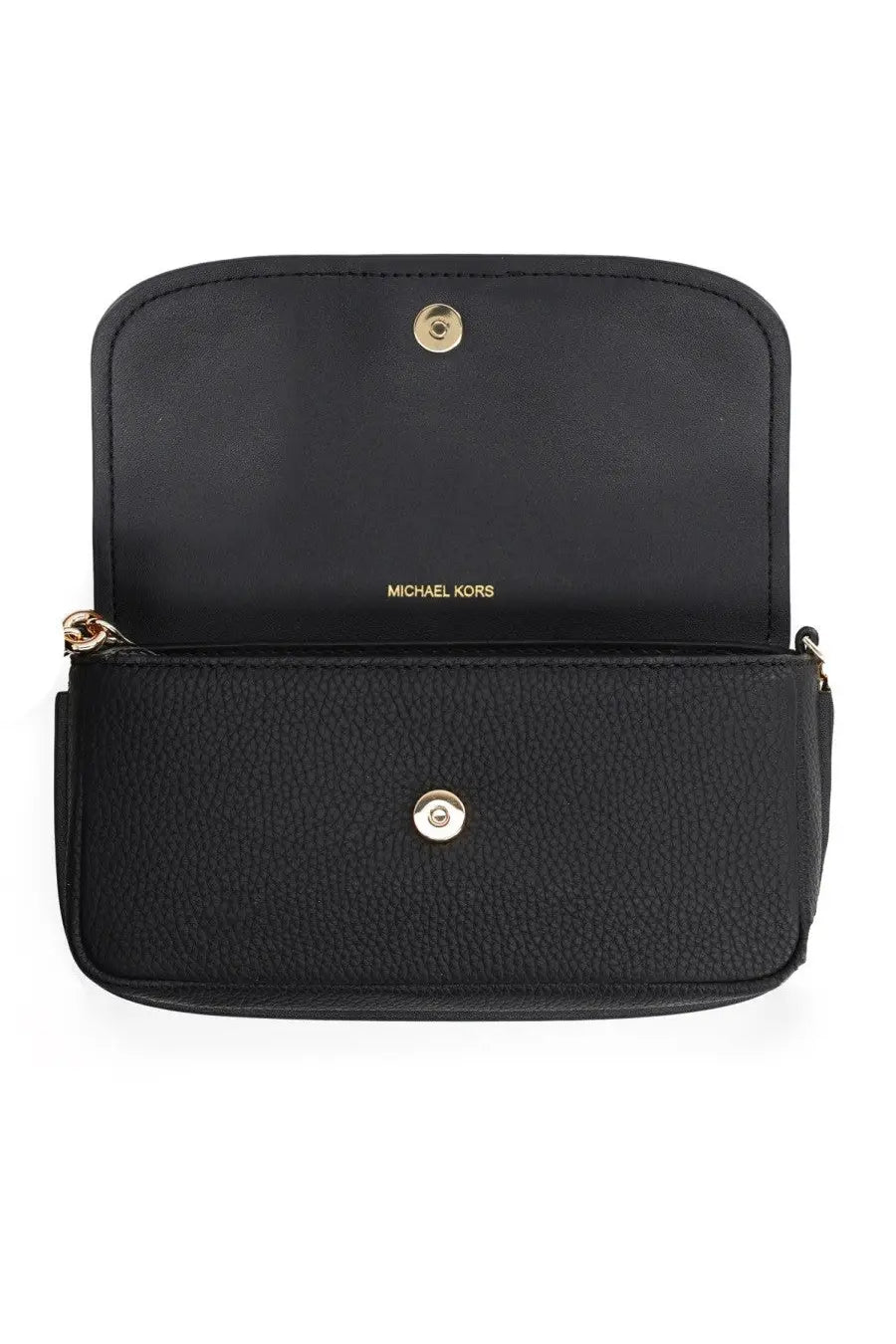 Michael Kors women’s Nolita bag black textured leather crossbody wallet with gold-tone hardware and zippered compartment