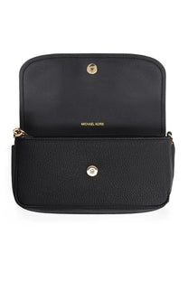 Michael Kors women’s Nolita bag black textured leather crossbody wallet with gold-tone hardware and zippered compartment
