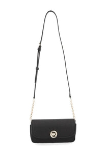 Michael Kors women’s Nolita black crossbody bag in textured leather with silver-tone mk logo clasp and chain strap
