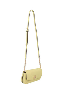 Michael Kors women’s Nolita pale yellow crossbody bag with chain leather strap and circular metallic clasp