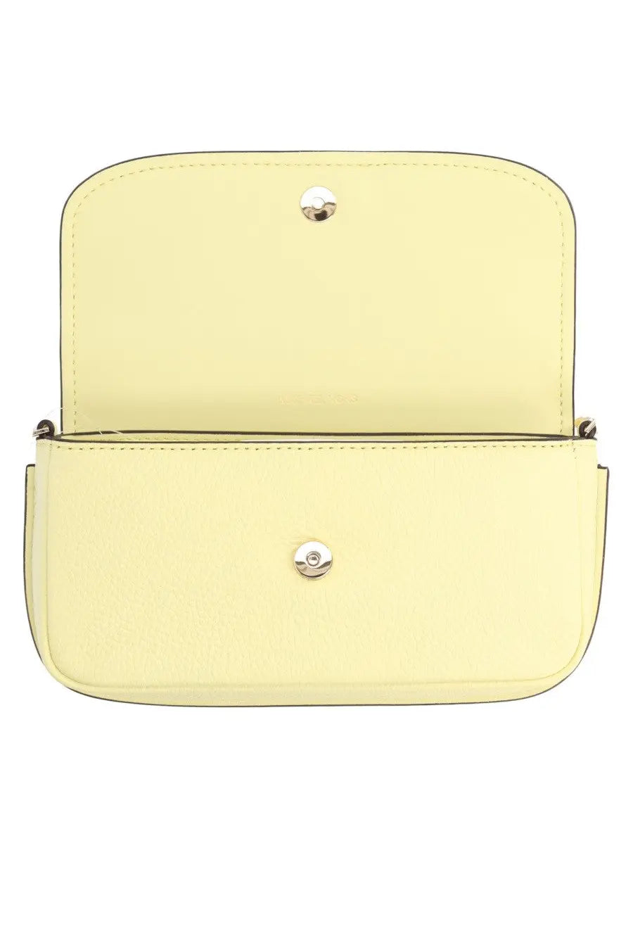 Michael Kors women’s Nolita pale yellow leather crossbody bag with silver hardware and minimalist design