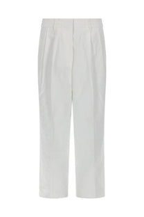 Michael Kors women’s pantalone sartoriale white pleated linen trousers with clean minimalist design