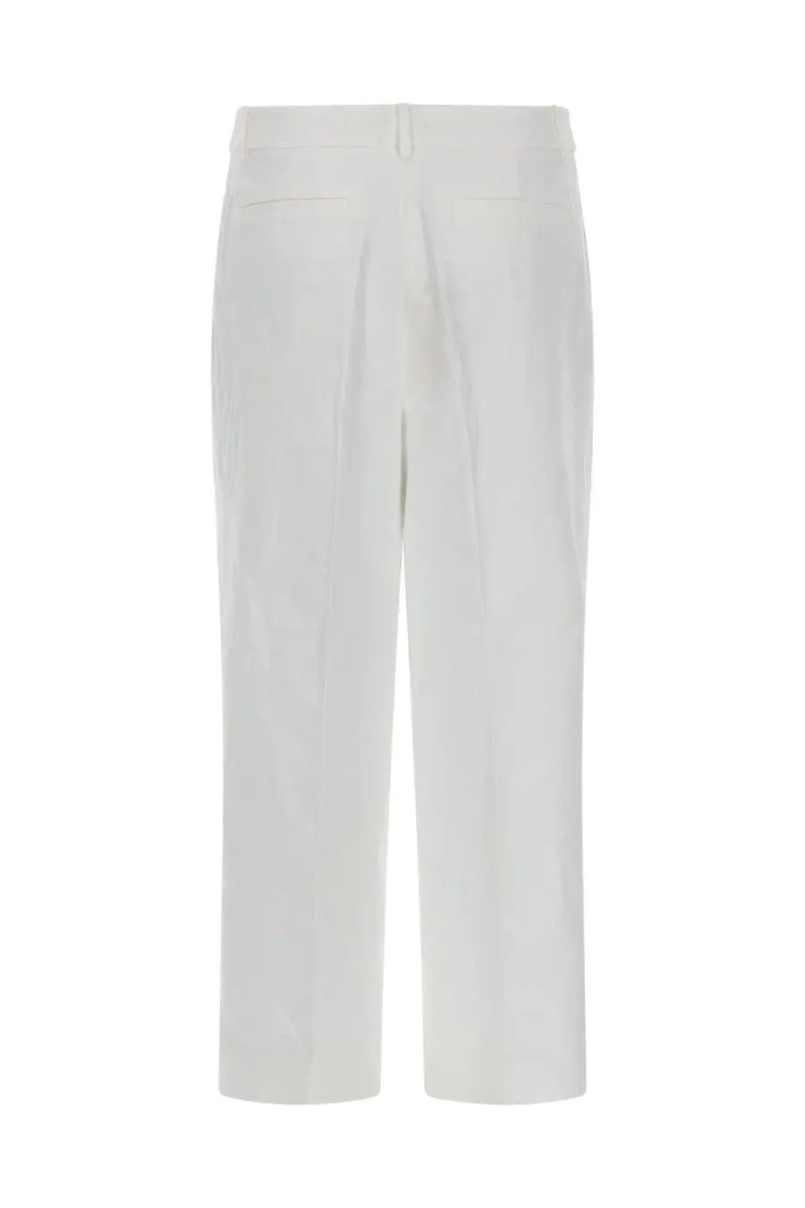 White straight-leg trousers by michael kors in linen with a clean minimalist design and subtle back pleats visible