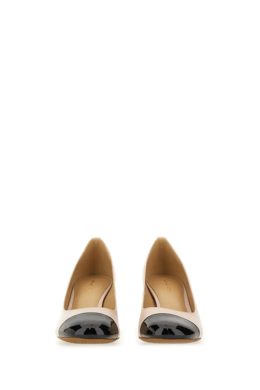Michael kors women’s pearl flex leather pumps in beige and black patent leather with cap-toe detail