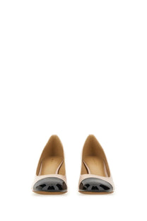 Michael kors women’s pearl flex leather pumps in beige and black patent leather with cap-toe detail