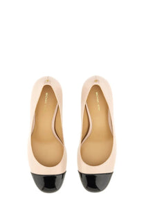 Beige and black patent leather michael kors pump with glossy toe cap for women from pearl flex leather pumps blue collection