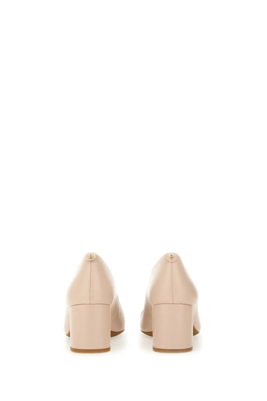Beige leather block heel pumps with subtle stitching details from michael kors women’s pearl flex leather pumps blue collection