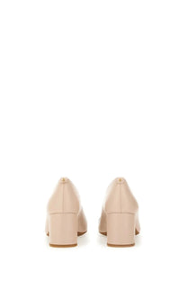 Beige leather block heel pumps with subtle stitching details from michael kors women’s pearl flex leather pumps blue collection