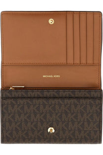 Brown leather michael kors women’s portafoglio con all over brown wallet with monogram pattern and gold-tone hardware