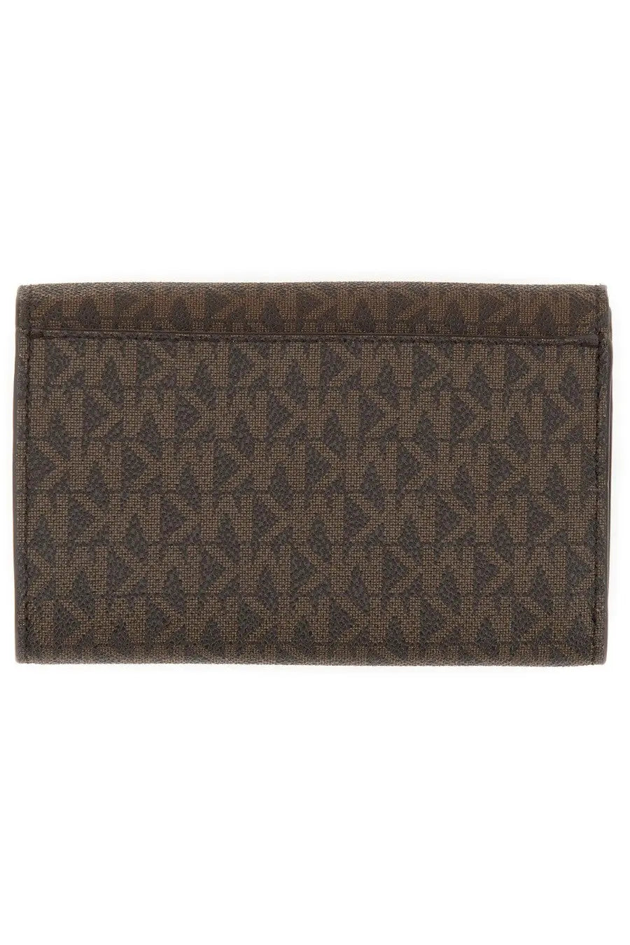 Brown michael kors women’s wallet with repeating monogram pattern and smooth leather finish