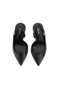 Black leather michael kors women’s pump alina slingback heels with pointed toe and low heel