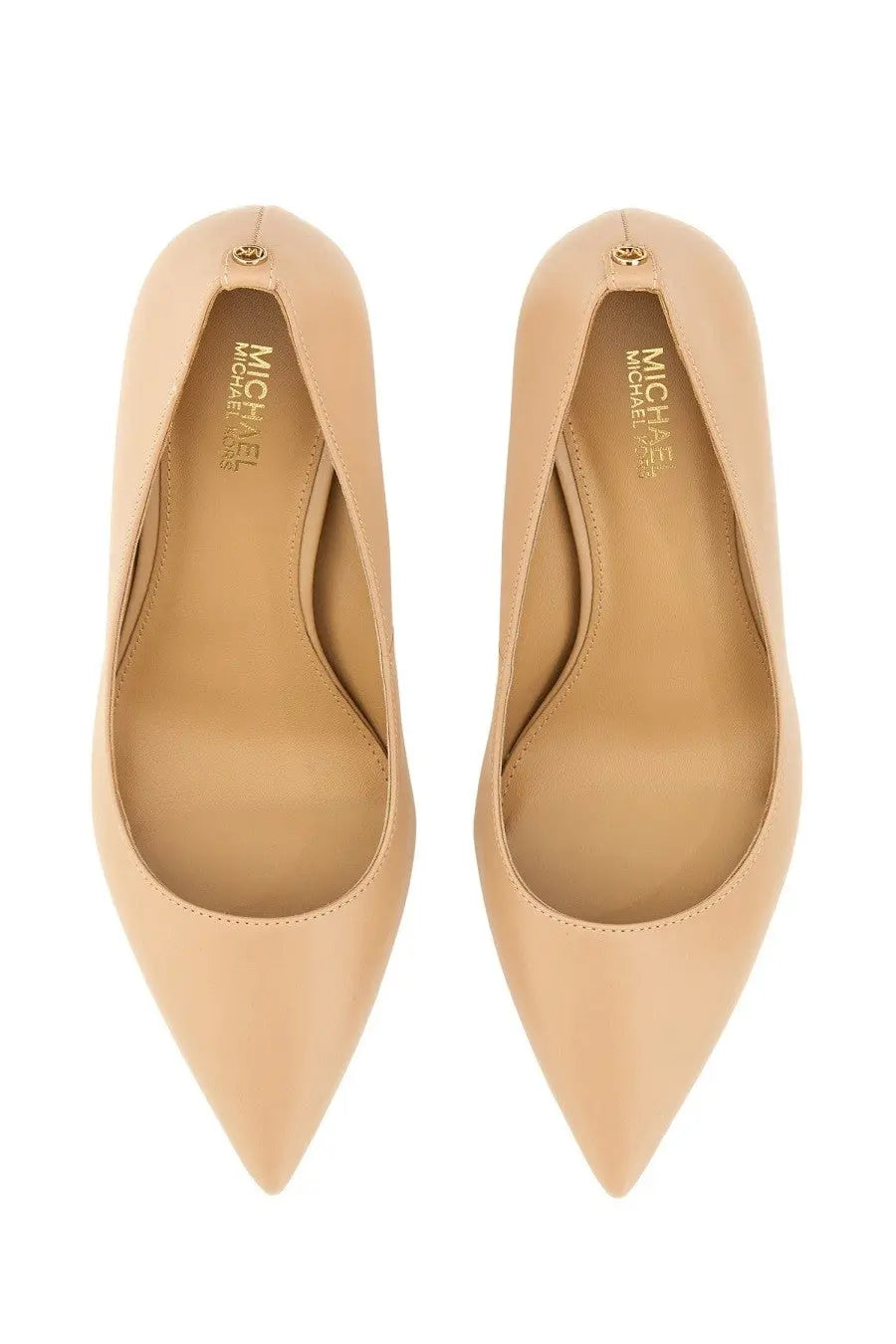 Beige patent leather michael kors women’s pump alina flex pink pointed-toe pumps shown from the back side