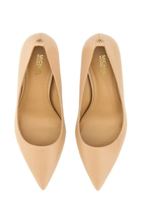 Beige patent leather michael kors women’s pump alina flex pink pointed-toe pumps shown from the back side