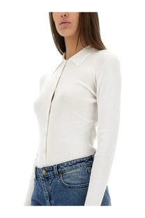 Michael Kors women’s white ribbed long-sleeve cardigan with collar made from soft knit fabric for stylish layering