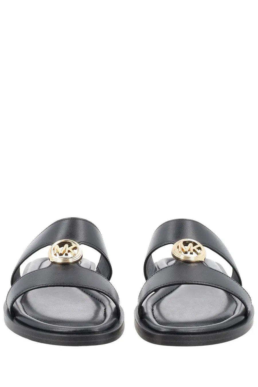 Michael Kors women’s sandalo Erin black leather sandals with gold-tone logo accents on the front