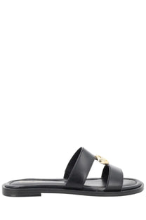 Michael Kors women’s sandalo Erin black leather slide sandal with gold-tone circular logo accent