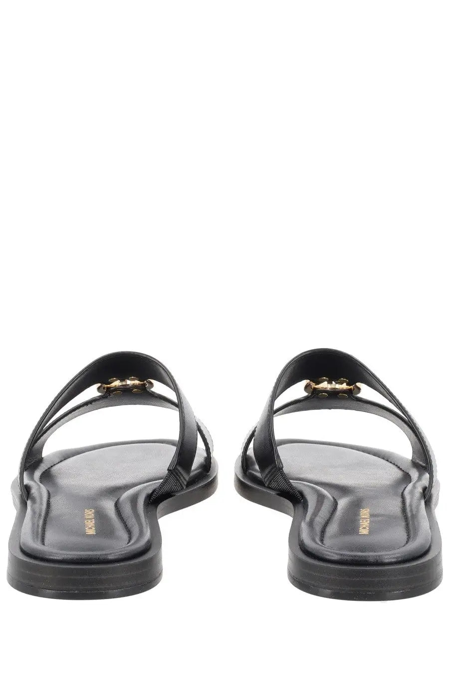 Black leather michael kors women’s sandalo erin thong sandals with gold-tone hardware and sleek design