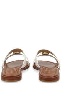 Michael Kors Women’s Sandalo Erin white leather thong sandals with gold-tone hardware and brown rubber soles