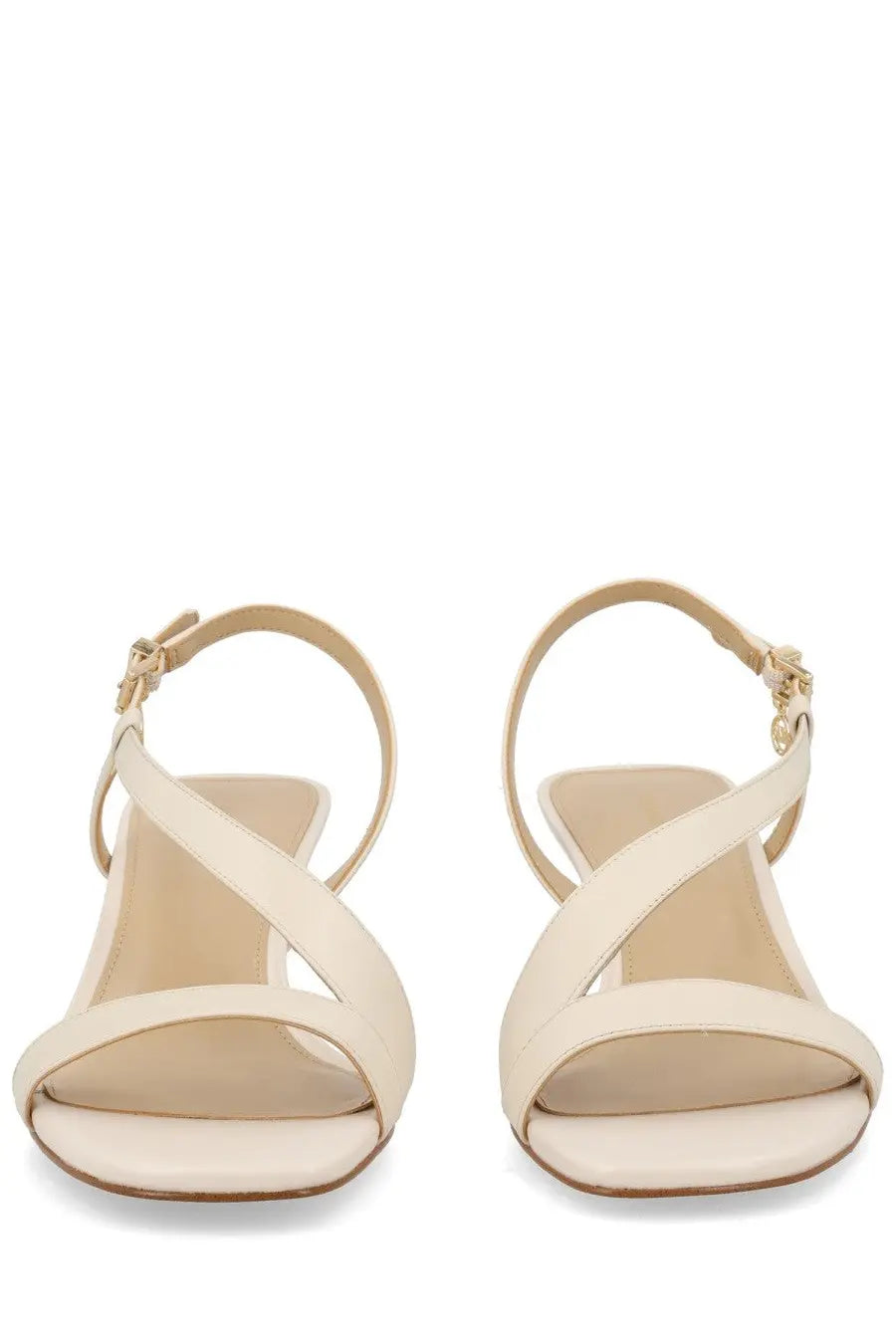 Cream-colored leather Michael Kors women’s Sandalo Jaida con Tacco sandals with minimalist design and gold hardware accents