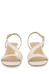 Cream-colored leather Michael Kors women’s Sandalo Jaida con Tacco sandals with minimalist design and gold hardware accents