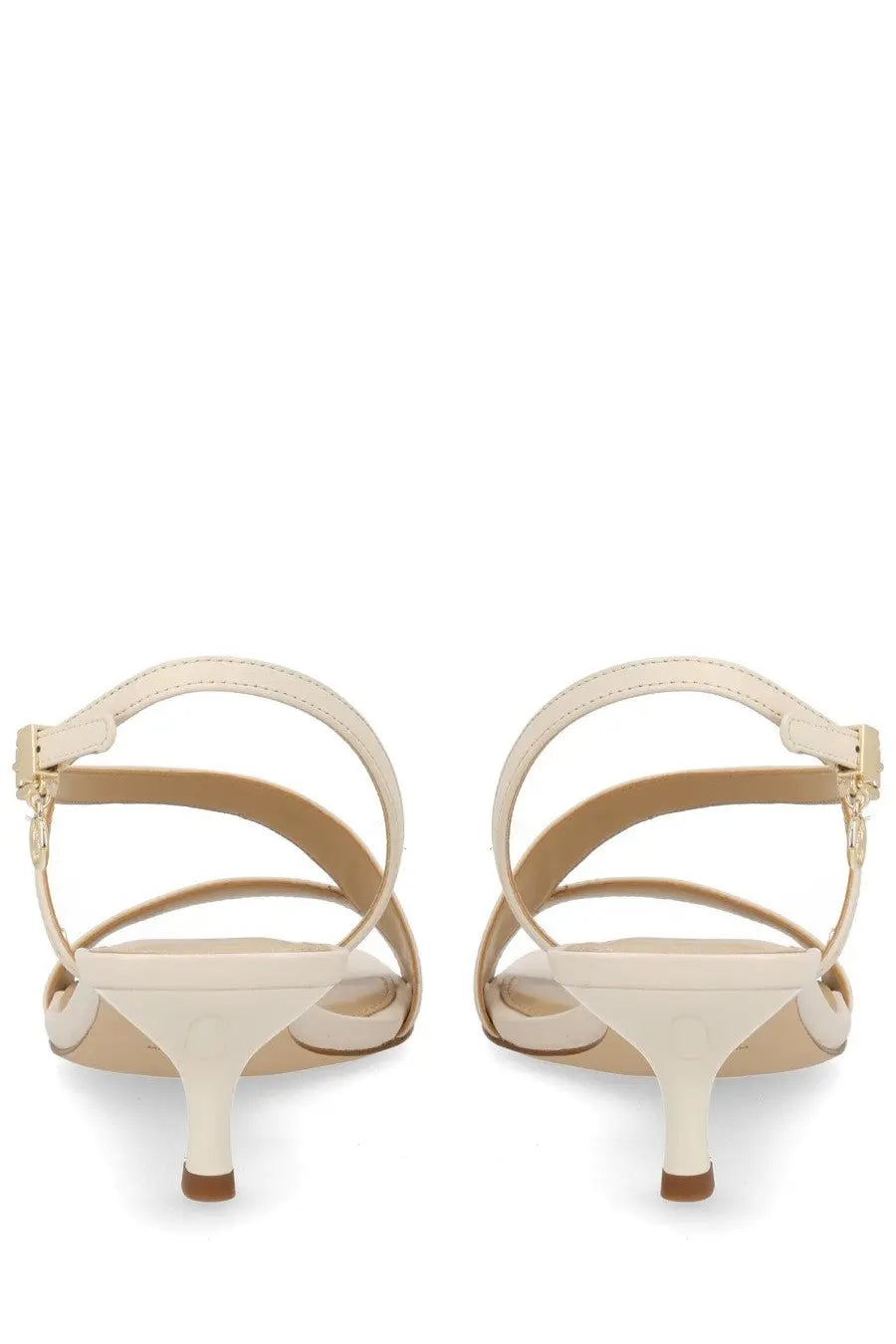 Cream-colored michael kors women’s sandalo jaida con tacco white strappy sandals with sleek minimalist design and ankle straps