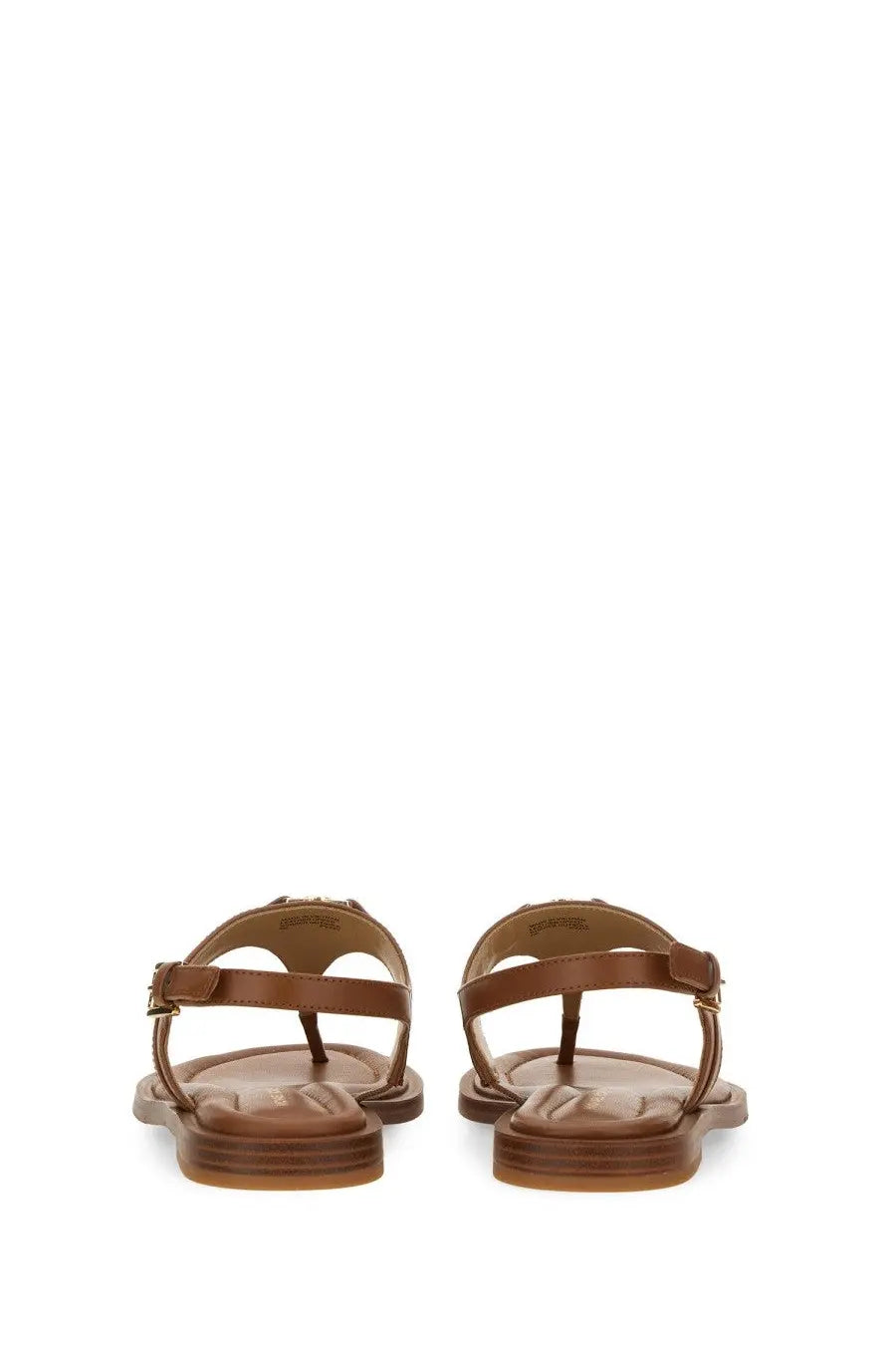Michael Kors women’s sandals Mandy beige brown leather t-strap flat sole with adjustable buckle