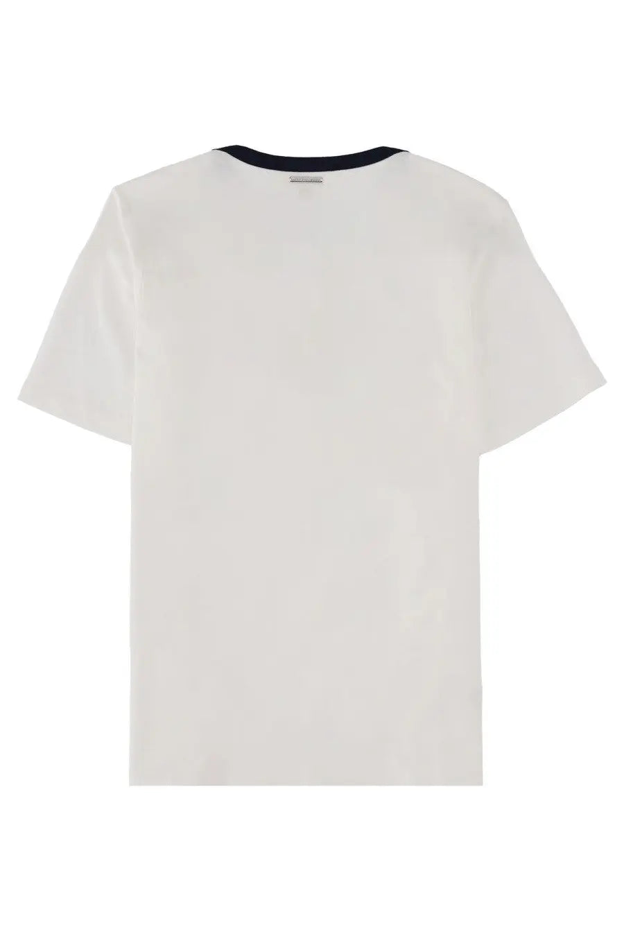 Michael Kors women’s white cotton t-shirt with black ribbed crew neck trim in front view