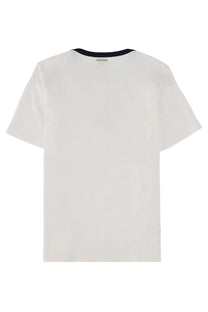 Michael Kors women’s white cotton t-shirt with black ribbed crew neck trim in front view
