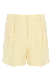 Michael kors women’s pale yellow linen shorts with pleats and tailored waistband for casual wear