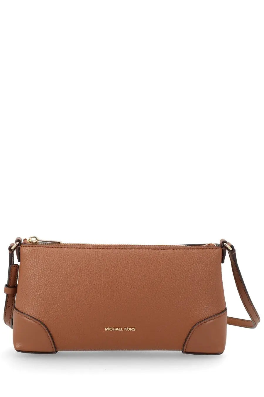 Michael Kors women’s brown tan leather crossbody bag with gold-tone hardware and sleek minimalist design